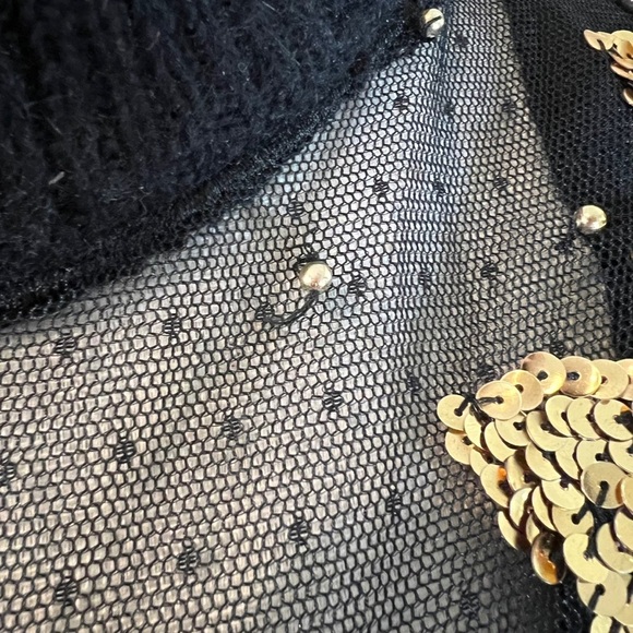 Work in Progress Vintage 80s Sweater Medium Sequins Beaded Embellished Lace Knit - Picture 9 of 11